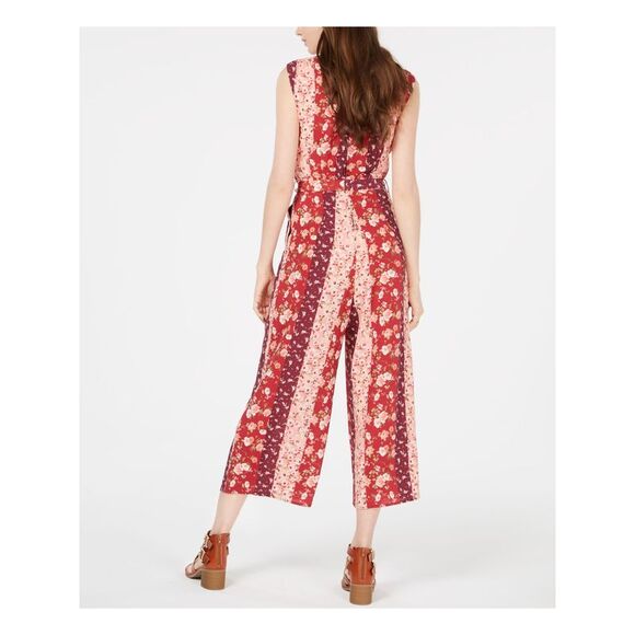 SPEECHLESS Womens Maroon Sleeveless V Neck Party Cropped Jumpsuit M - Picture 2 of 2